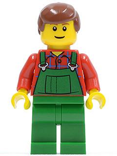 LEGO Minifigure-Overalls Farmer Green, Reddish Brown Male Hair-Town / City / Farm-CTY058-Creative Brick Builders